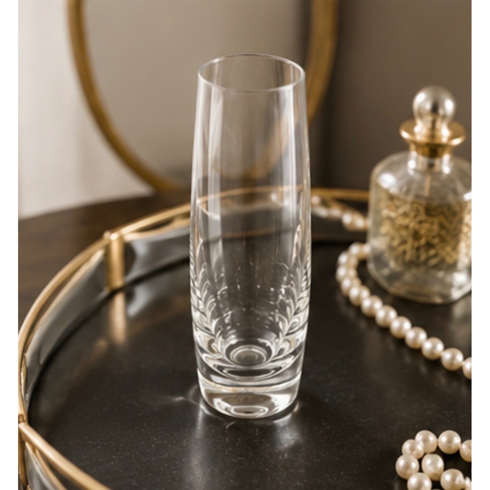 Modern Clear Glass Slanted Rim‎ Bud Vase Weighted Base 6.5 Inch Cylinder